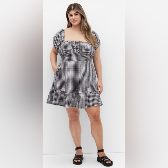 City Chic Dresses & Skirts - City Chic Black & White Gingham Mini Dress with Ruffle Hem